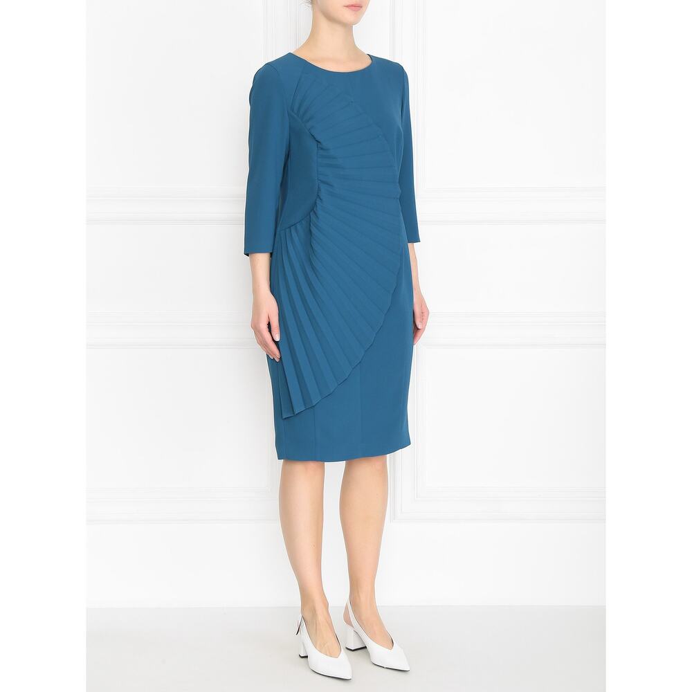NWT Marina Rinaldi Blue Dizione Pleated Midi Dress Plus 24 Event Luxury Travel